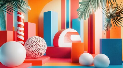 Aufkleber - Stunning backdrop featuring geometric shapes in a 3D illustration and rendering