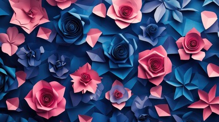 Poster - Triangular pattern decorative paper flowers backdrop image
