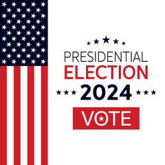 Wall Mural - USA 2024 Presidential Election background with American flag colors design. Election event banner, card, poster, template, voting communication, background. Vote day, November 5. Vector illustration.