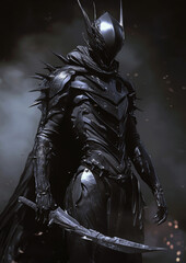 Poster - A man in a black costume with a sword and a black cape