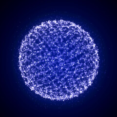 Poster - Futuristic sphere made of particles. Flow of atoms in cyberspace. Space energy spread concept. 3D rendering.