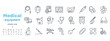 © YEVHENIIA - Medical equipment, devices, tools line icon set. Colonoscope, endoscope, tonomert, glucometer, scalpel, drip, enema, insulin pen, glasses, slit lamp vector illustration. Editable Strokes