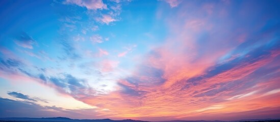 Poster - Panoramic Vibrant Sunset Sky with Clouds