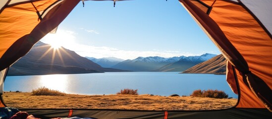 Poster - Sunrise Lake View from Inside a Tent