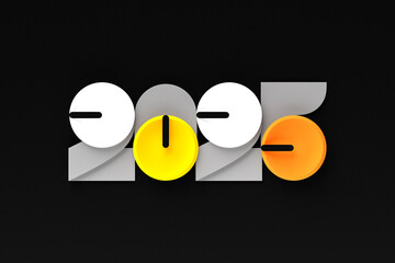 Poster - 2025 new year card with 3d realistic year number on colorful  background. 3D illustration. Volumetric figures 2025 at an angle, space for text for New Year's greetings, New Year's corporate banner