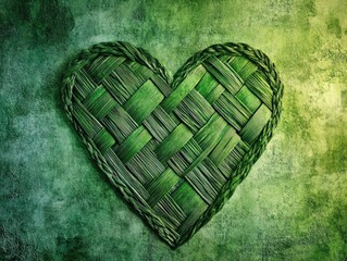 Poster - Gradient green textured background with woven heart design creating an abstract romantic atmosphere