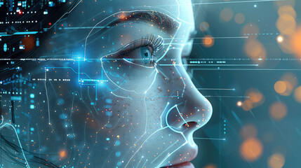 Leinwandbilder - Fusion of artificial intelligence and humanity, complex business diagrams, advanced data visualizations, detailed and creative illustration, employee experience design, research. Generative AI.