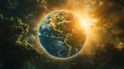 Wall Mural - full round earth from space in the stars