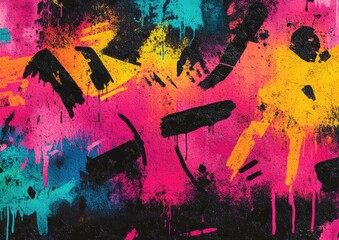 Vibrant grunge texture featuring hip hop graffiti art with a tie dye effect Includes a black brush element and a lively neon graffiti wall design