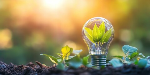 green energy Electric light bulb composed of green plants saving energy environmental conservation