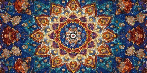 Poster - Abstract kaleidoscope background featuring a vibrant mosaic texture Distinctive design reminiscent of intricate mosaics with an ornamental eastern flair