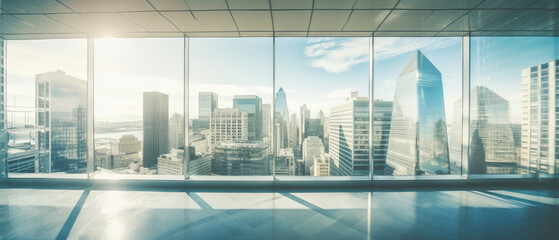 Poster - Modern Office with Panoramic Cityscape View