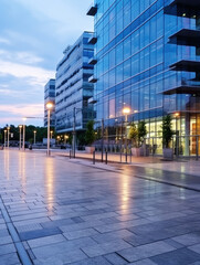 Poster - Modern Office Complex Exterior at Twilight