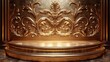 © cloud7days - Classic Art Nouveau gold chrome podium adorned with ornate patterns and flowing lines.