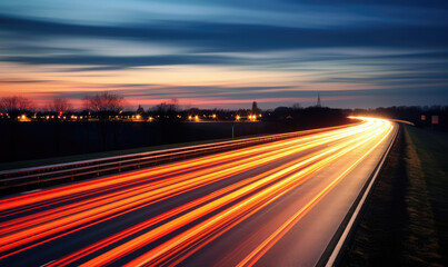 Poster - High-Speed Traffic Light Trails on Highway at Sunset