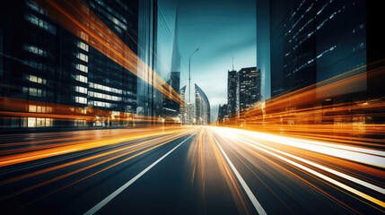 Canvas Print - Dynamic Cityscape with Blurred Traffic at Night