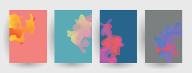 Wall Mural - Modern abstract covers set, Modern colorful wave liquid flow poster. Cool gradient shapes composition, vector covers design.	