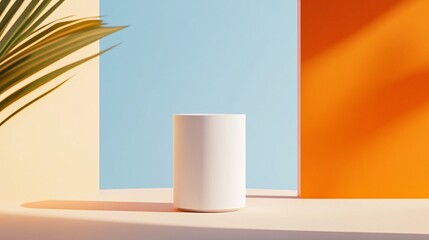 modern pedestal with summer-inspired design, 3D modeled in Cinema 4D, leaving space for text, deep depth of field focusing on every aspect of the object