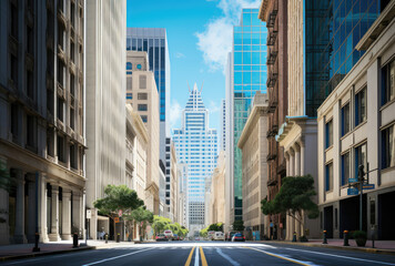 Canvas Print - Sunny Day Downtown City Street Perspective