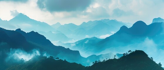 Canvas Print - Misty Mountain Range in Ethereal Morning Light