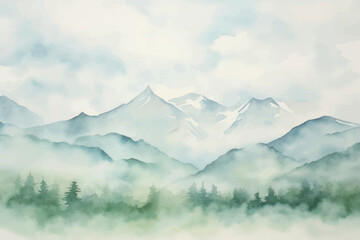 Wall Mural - Serene watercolor mountain landscape