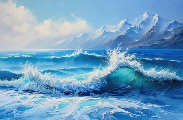 Poster - Serene Ocean Waves by Majestic Mountain Range