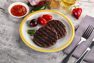 Poster - Grilled burger cutlet with sauce