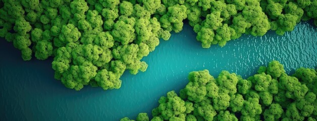 Canvas Print - Aerial View of Serene River Cutting Through Vibrant Forest