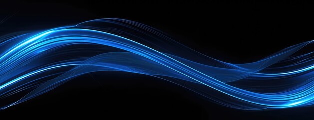 Canvas Print - Abstract Blue Light Waves on Black Background