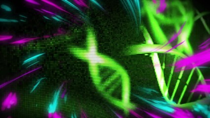 Poster - Animation of purple shapes over dna strands