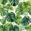© Vitalii - Tropical seamless pattern. Green exotic leaves. Monstera foliage. Jungle forest. Botanical design. Watercolor style. Image generated by AI technology