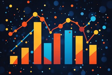 Poster - Colorful bar chart and line graphs with dots on a dark background.