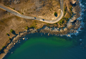 Wall Mural - Aerial Shot of Coastal Road and Turquoise Sea