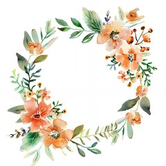 Sticker - Watercolor floral wreath with peach flowers.