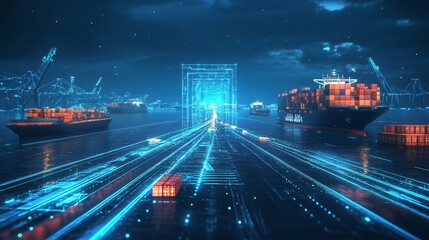 futuristic shipping road hologram