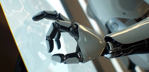 Wall Mural - Futuristic Robotic Arm Touching Digital Interface