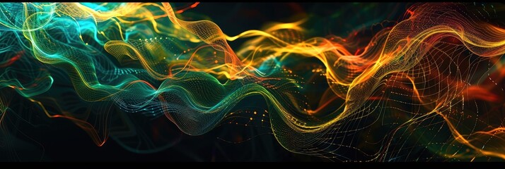 Canvas Print - Colorful Abstract Digital Waves on Black Background