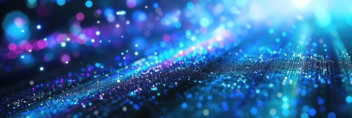 Poster - Abstract Blue Fiber Optic Lights with Bokeh Background