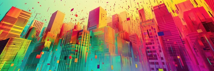 Canvas Print - Vibrant Abstract Skyline with Colorful Gradients