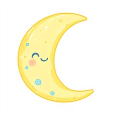 A cute Halloween moon, kawaii style, smiling face, pastel yellow and blue, isolated on white background