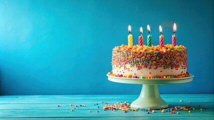 Aufkleber - Colorful birthday cake with sprinkles on a vibrant blue background