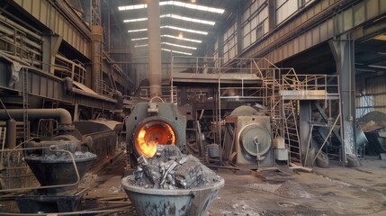 Canvas Print - Intense Activity in Industrial Metal Foundry