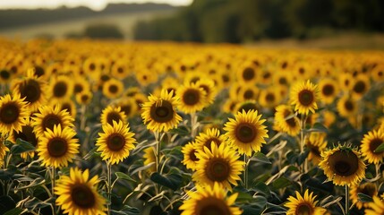 Canvas Print - Vast Sunflower Field at Golden Hour