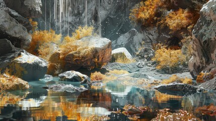 Wall Mural - Serene Forest Stream with Autumn Foliage