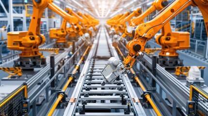 Canvas Print - Automated Industrial Assembly Line with Robotic Arms