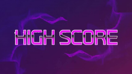 Poster - Animation of high score text over shapes on purple background
