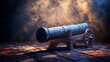 © PuiZera - An old cannon sits on a wooden floor with smoke and a dramatic lighting.