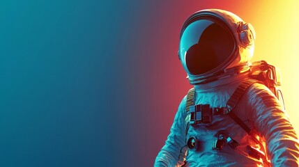 Wall Mural - Astronaut in a vibrant blue and orange gradient background.