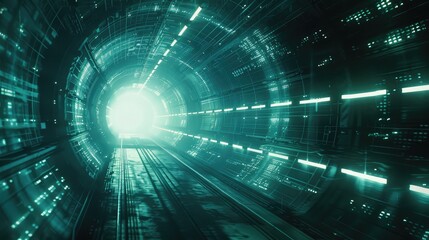 Canvas Print - Futuristic Cyber Tunnel with Bright Light