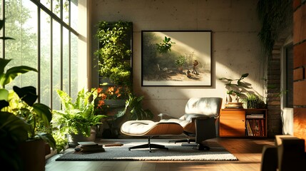 Wall Mural - Modern Living Room with Sunlight and Plants